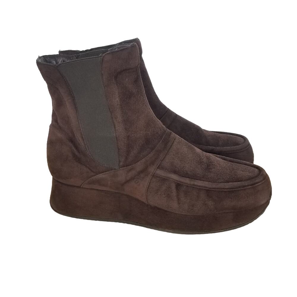 Stephane Kelian Brown Suede Platform Ankle Boots Slip On 9.5 Spain